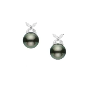 Black South Sea Cultured Pearl and Diamond Earrings in 18K White Gold
