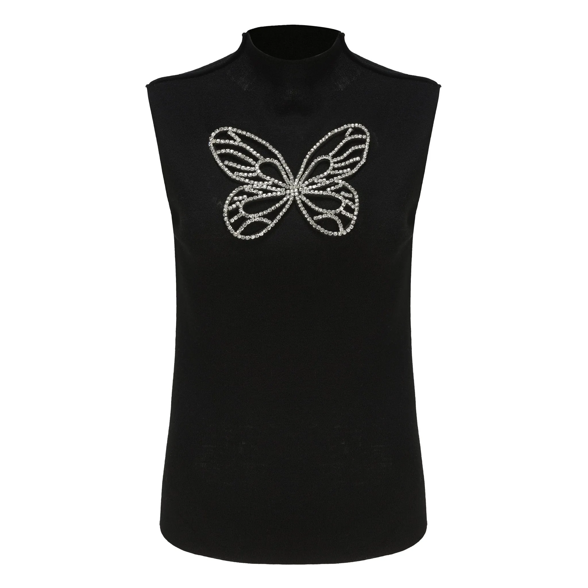 Butterfly Wool Knitted Vest In Black-