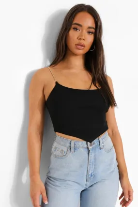 Chain Strap Rib Pointed Crop Top