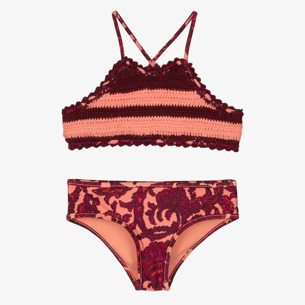 Girls Pink & Red Crochet Bikini
