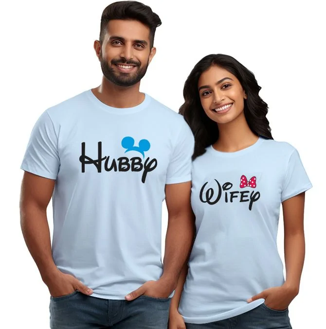 Hubby & Wifey Couple T-shirt (IceBlue)