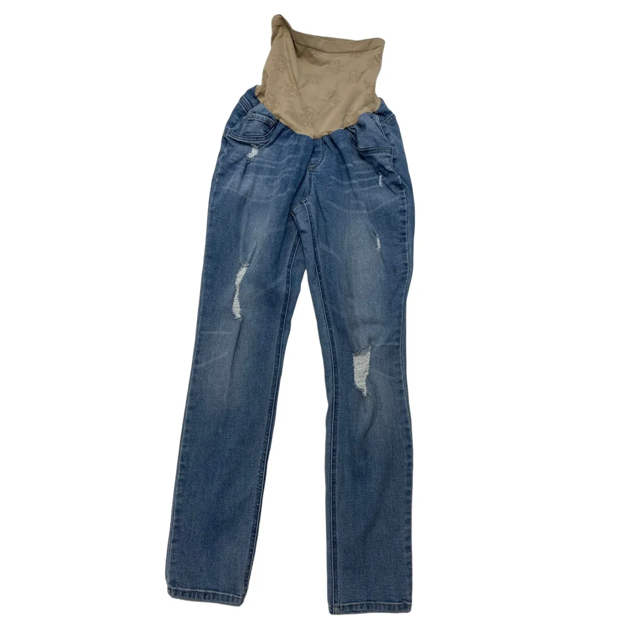 Jessica Simpson Light Blue Straight Leg Distressed Maternity Jeans | Gently Used - Size Small 