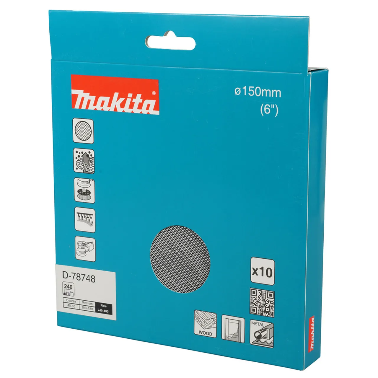 Makita D-78748 Net Sanding Disc 150mm, A240 Grit (10 Pack)