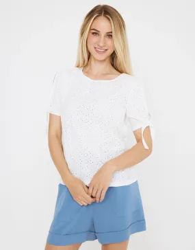 Perforated Embroidery Short Sleeve T-shirt - Bunky