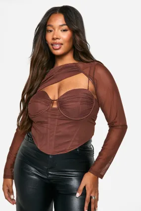 Plus Mesh Asymmetric Neck Corset Top