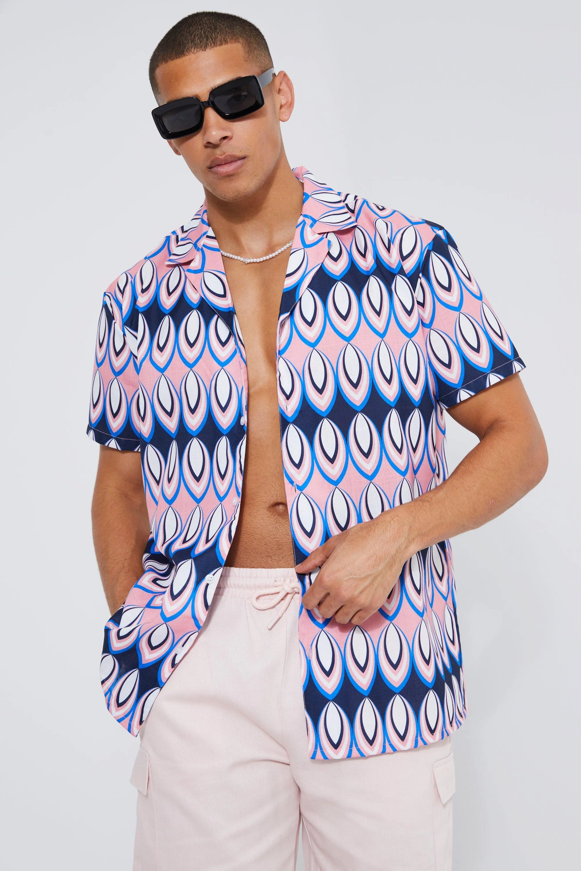 Short Sleeve Oversized Slub Patterned Shirt