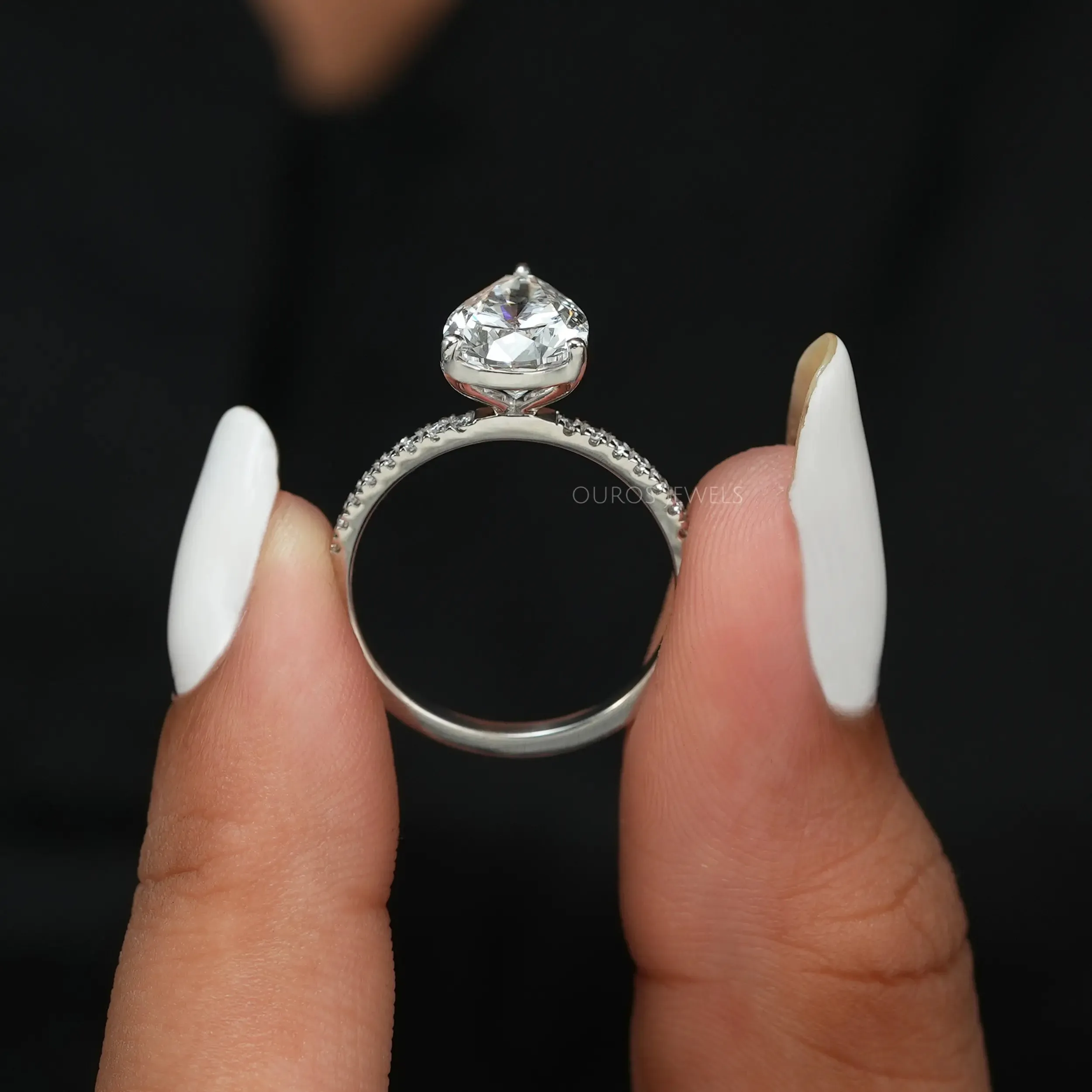 Solitaire Accent Pear Shape Lab Diamond Ring