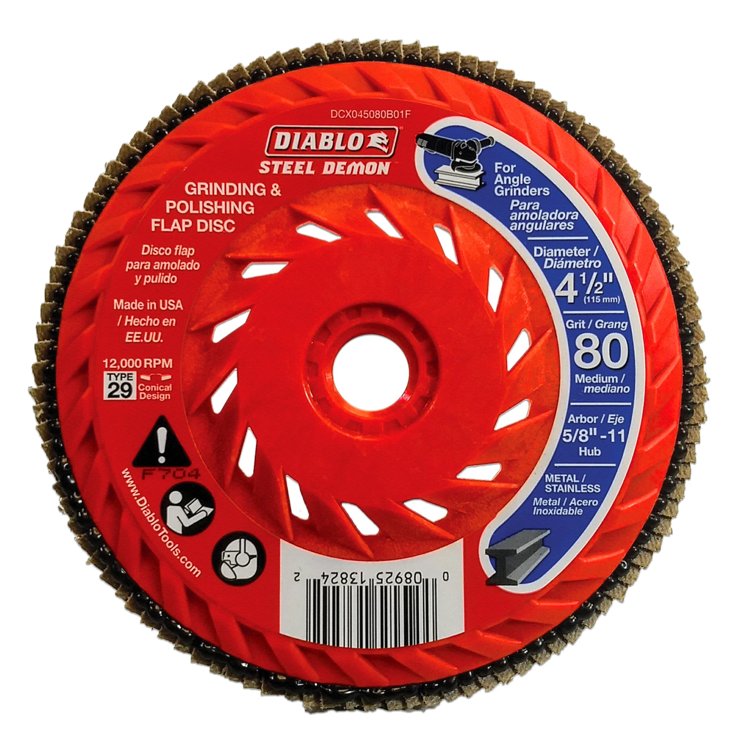  Steel Demon 4-1/2 In. D X 5/8 In. Zirconia Speed Hub Thread Arbor Flap Disc 80 Grit 1 Pk