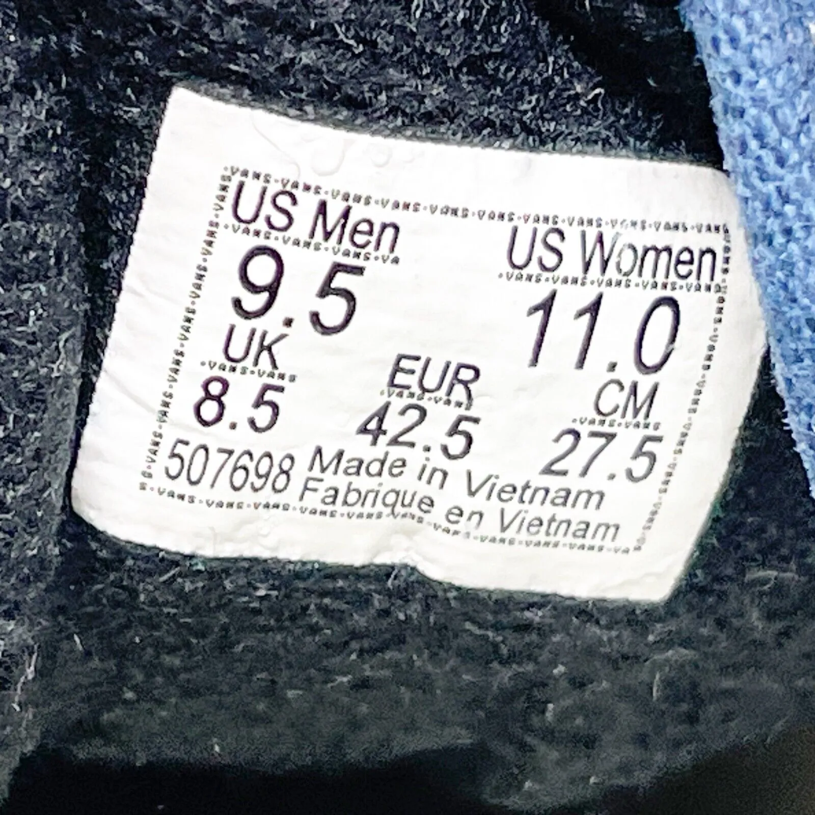 Vans Unisex Off The Wall 507698 Blue Casual Shoes Sneakers Size M 9.5 W 11